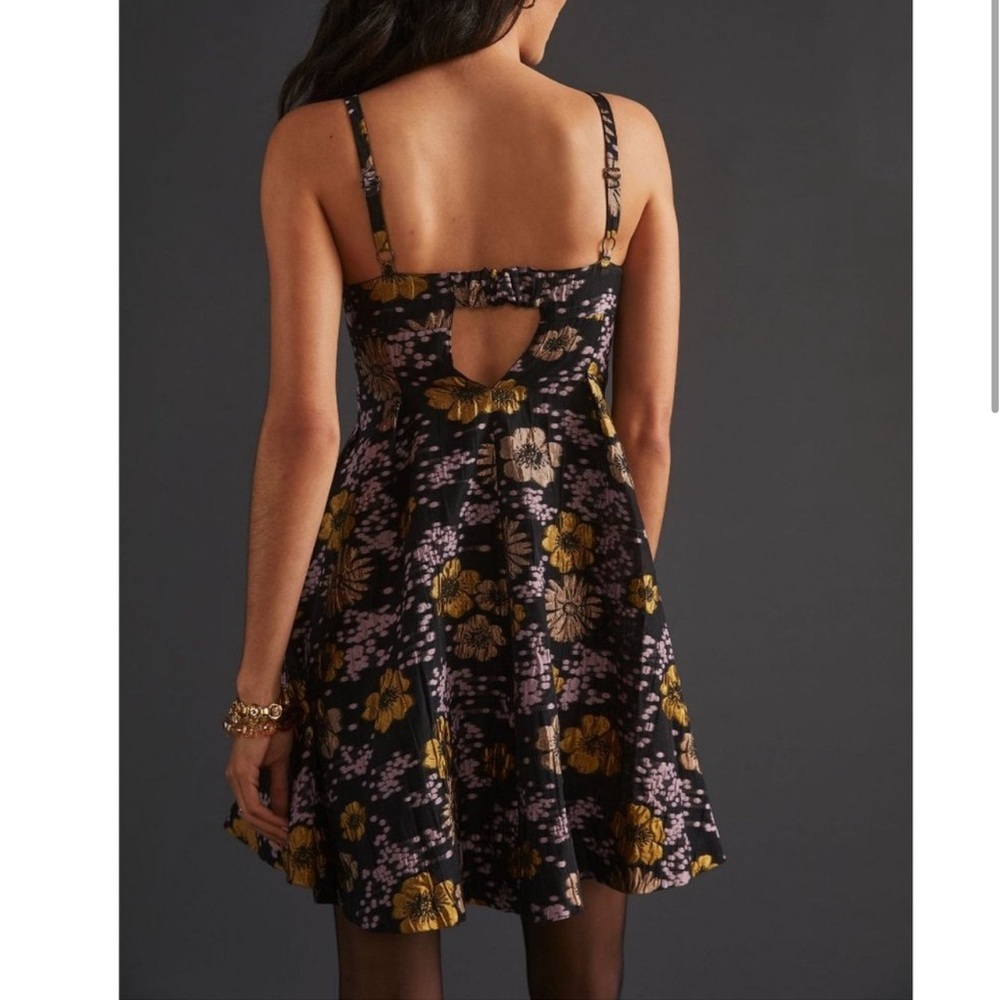 Anthropologie Jacquard A-Line Mini Dress Black size 2 - Picture 2 of 9